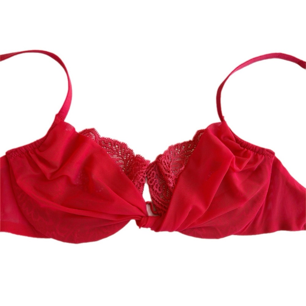 Stunning Victorias Secret Very Sexy Red Bra Chiffon 34D Push Up Without Padding
